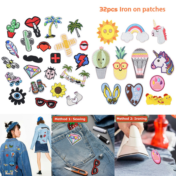 Set of 32 Aesthetic and Cool Outdoors Iron On Patches for Jackets Backpacks  Jeans and Clothes Iron on Patches DIY Sew Applique Repair Patch